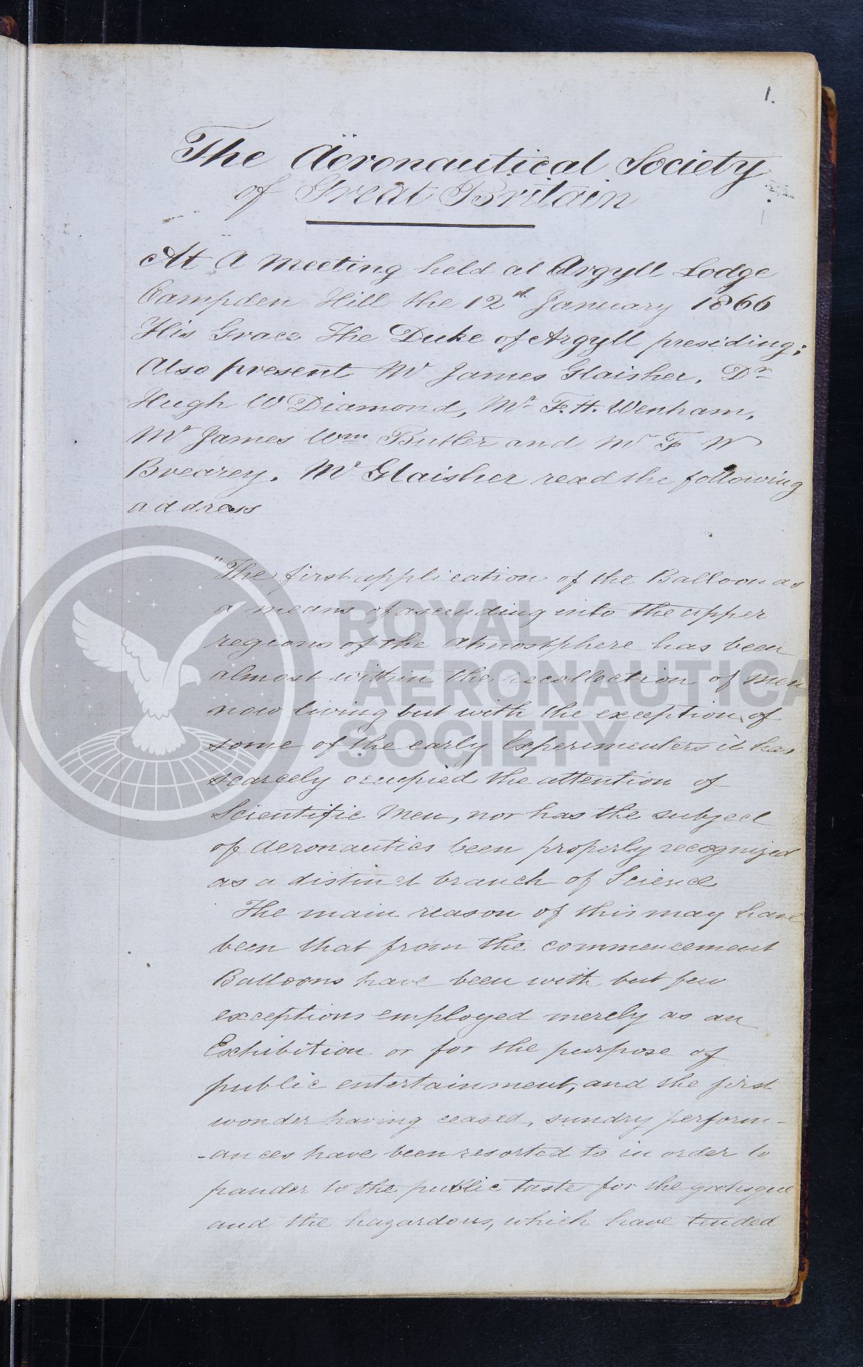 The First Council Minute Book of the Aeronautical Society of Great Britain